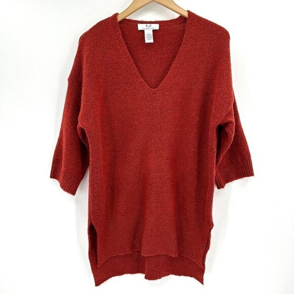 Magaschoni Rust Wool V-Neck Dolman Sleeve Oversized Side Slit Relaxed Large Swea - Picture 1 of 7